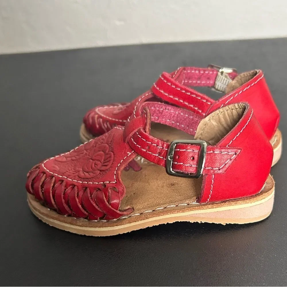 Mexican Huarache Red Sandals lil girl Size 7c
